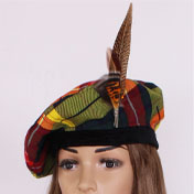 Beret, Ladies, With Feather, Buchanan Tartan